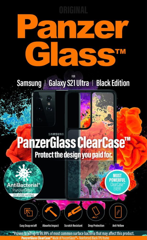 PanzerGlass ClearCase Antibacterial pro Samsung Galaxy S21 Ultra Black Edition 0263 - rozbalené